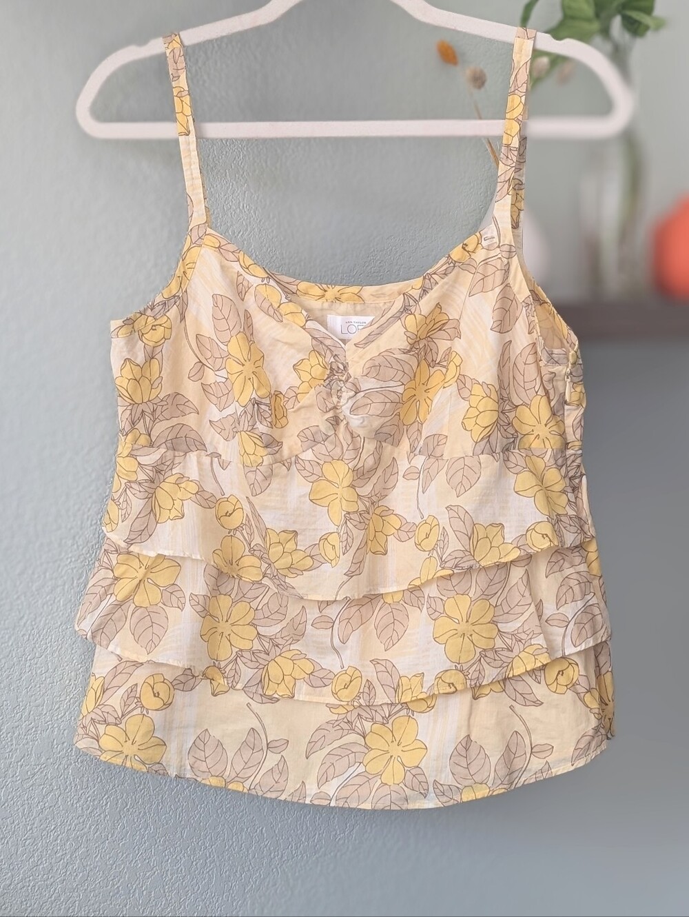 NWOT Ann Taylor LOFT Yellow Floral Ruffle Tiered Camisole